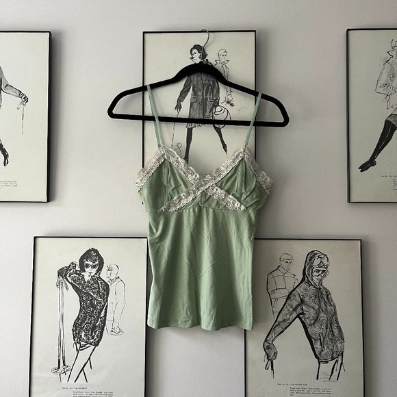 Guess Matcha Green and Lace Tank Top - Picture 1 of 3